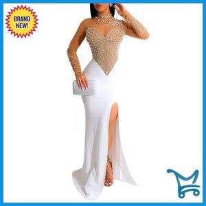 Sleeveless Off Shoulder Split Maxi Dress Elegant Evening Cocktail Party Wear